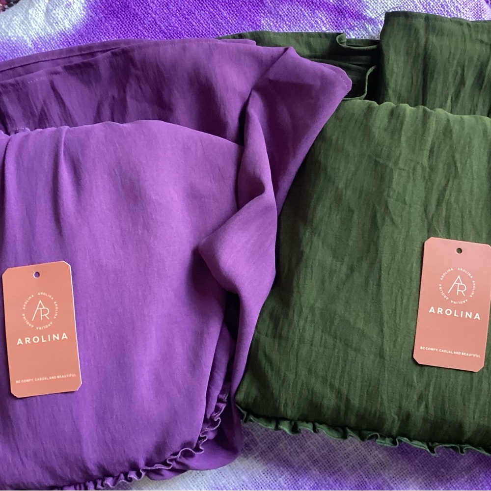 Two boho full-length skirts with pockets in Jade and Amethyst shades
